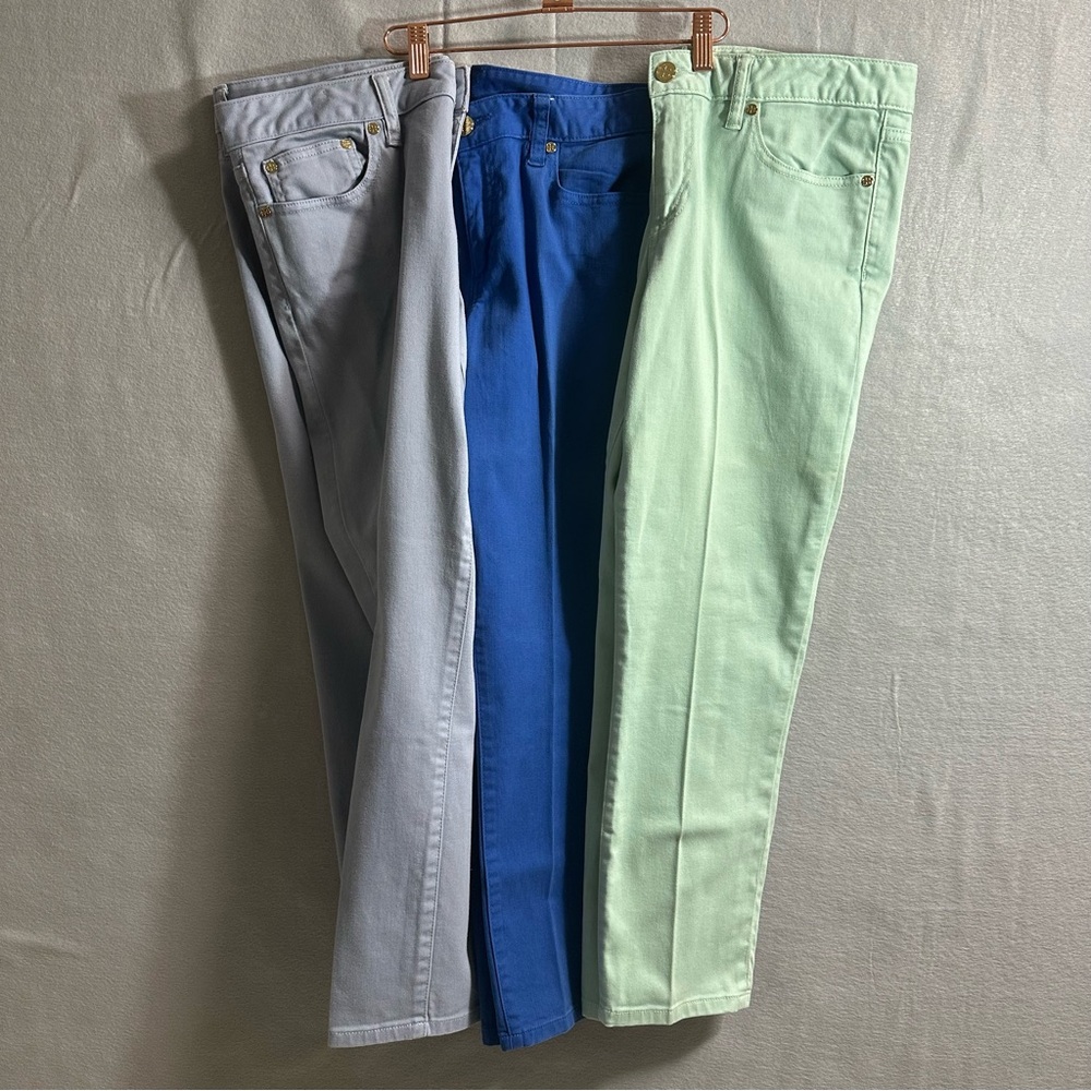 3 Pack Bundle Tory Burch Alexa Cropped Skinny Jean Cropped Skinny Blue Green